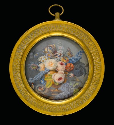 Mixed Flowers in a Terracotta Vase, a Spray of Lilac and Two Birds on a Marble Slab by Pierre Antoine Poiteau
